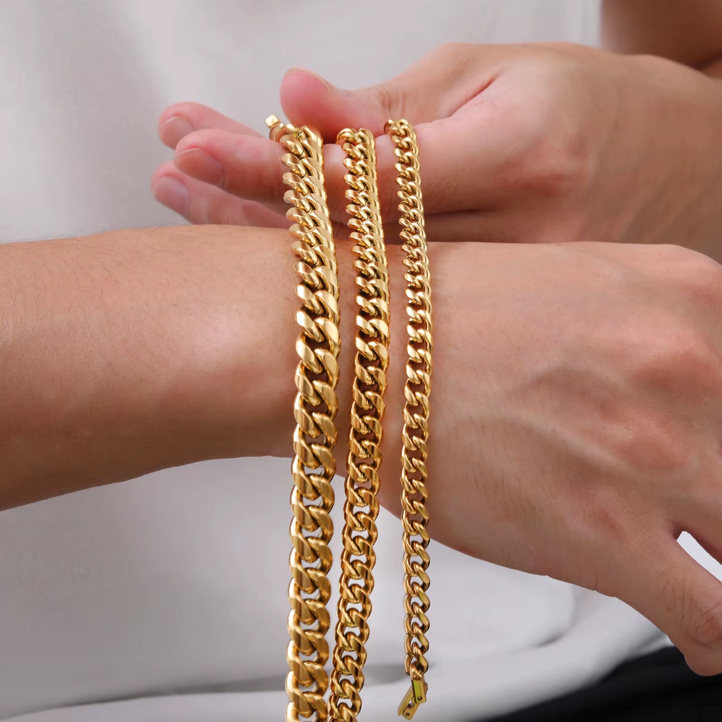 Gold Color Cuban Chain Bracelets for Men,6/8/10/12Mm Stainless Steel Chain Link Wristband,Casual Hip Hop Male Jewelry Gift