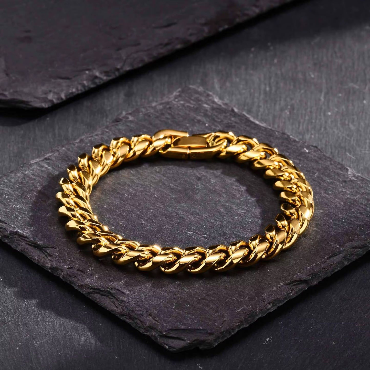 Gold Color Cuban Chain Bracelets for Men,6/8/10/12Mm Stainless Steel Chain Link Wristband,Casual Hip Hop Male Jewelry Gift