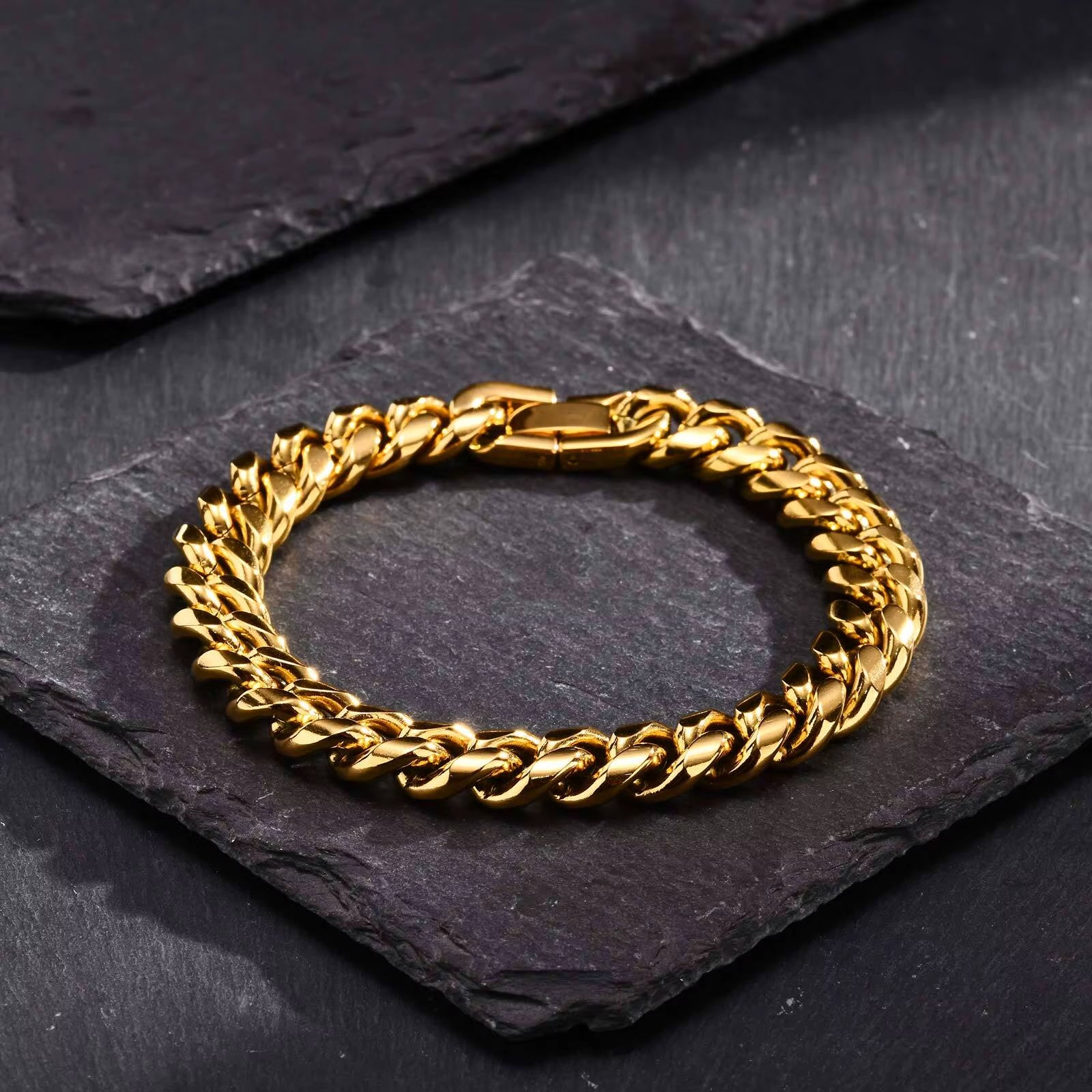 Gold Color Cuban Chain Bracelets for Men,6/8/10/12Mm Stainless Steel Chain Link Wristband,Casual Hip Hop Male Jewelry Gift