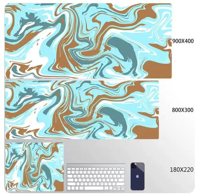 Blue Large Gaming Mouse Pad XXL Strata Liquid Deskmat Non-Slip Rubber Game Mouse Mat Computer Keyboard Mats Big Mausepad Gamer