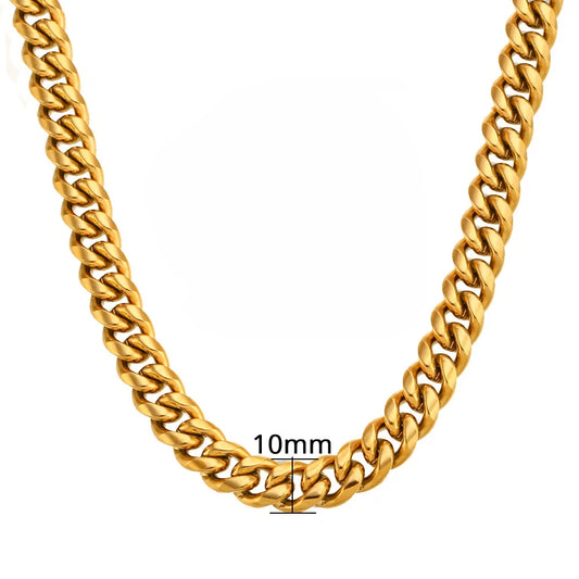 Long 316L Stainless Steel Chunky Miami Cuban Link Chain Gold Plated Hip Hop Necklace 8mm-10mm for Men Women