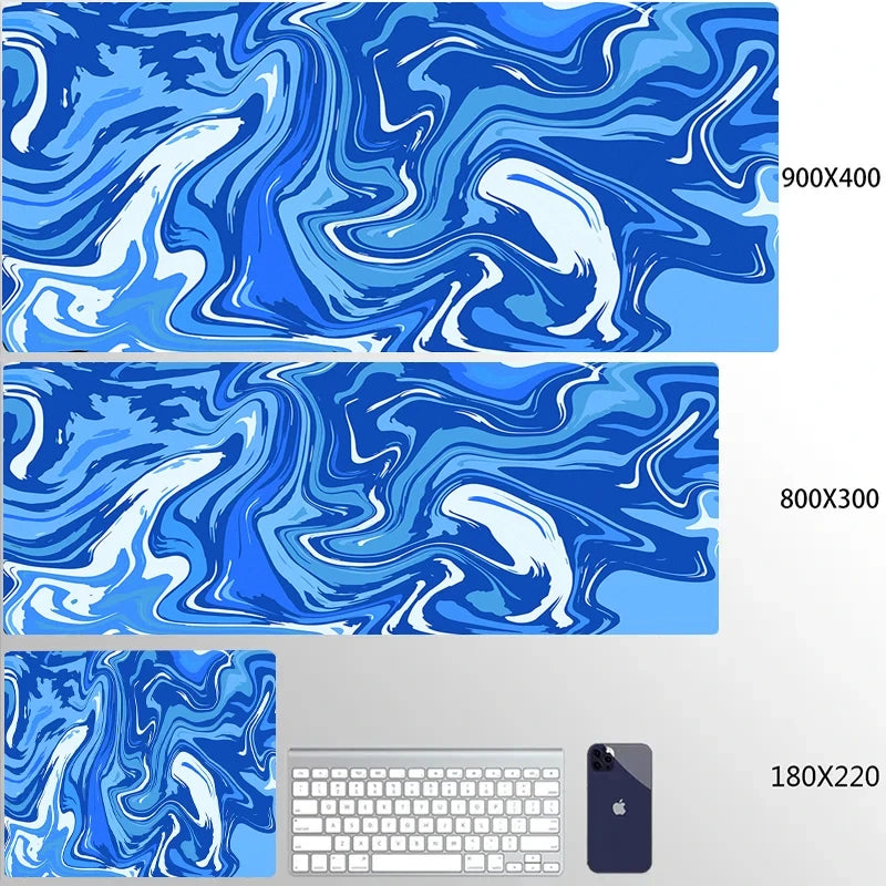 Blue Large Gaming Mouse Pad XXL Strata Liquid Deskmat Non-Slip Rubber Game Mouse Mat Computer Keyboard Mats Big Mausepad Gamer