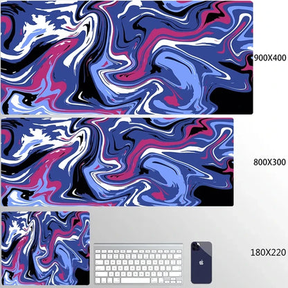 Blue Large Gaming Mouse Pad XXL Strata Liquid Deskmat Non-Slip Rubber Game Mouse Mat Computer Keyboard Mats Big Mausepad Gamer