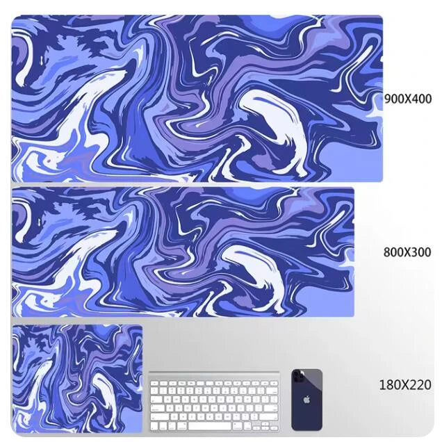 Blue Large Gaming Mouse Pad XXL Strata Liquid Deskmat Non-Slip Rubber Game Mouse Mat Computer Keyboard Mats Big Mausepad Gamer